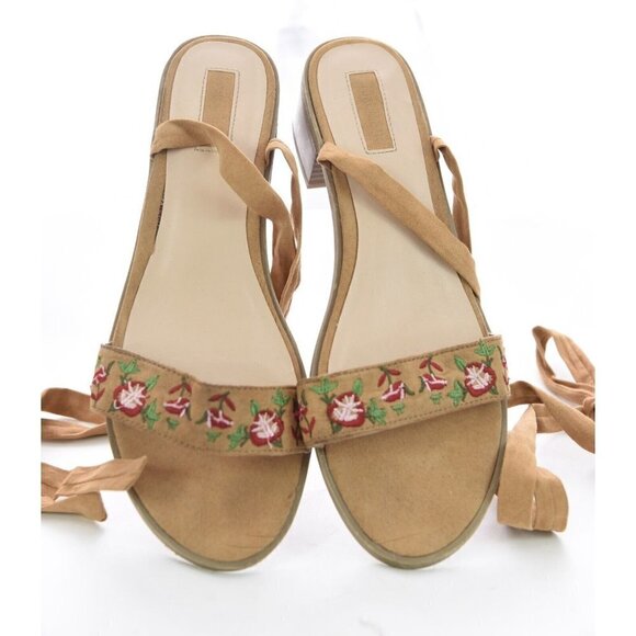 Forever 21 Sz 8.5 Floral Embroidered Faux Suede Leather Wrap Tie Lace Up Sandals - Picture 10 of 12